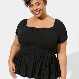 Torrid - Washable Crinkle Gauze Cris Cross Back Top in Deep Black